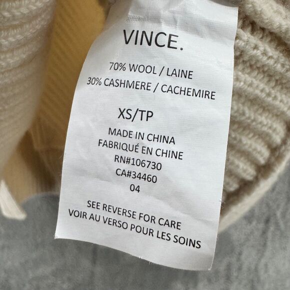 Vince Sweater Womens XS Cream Ribbed Wool Cashmere Sleeveless Tunic Mock Neck - Picture 12 of 14